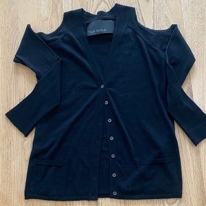 Yoga Azrouël Black Button-Down Cashmere Cardigan Sweater (with shoulder cutouts)